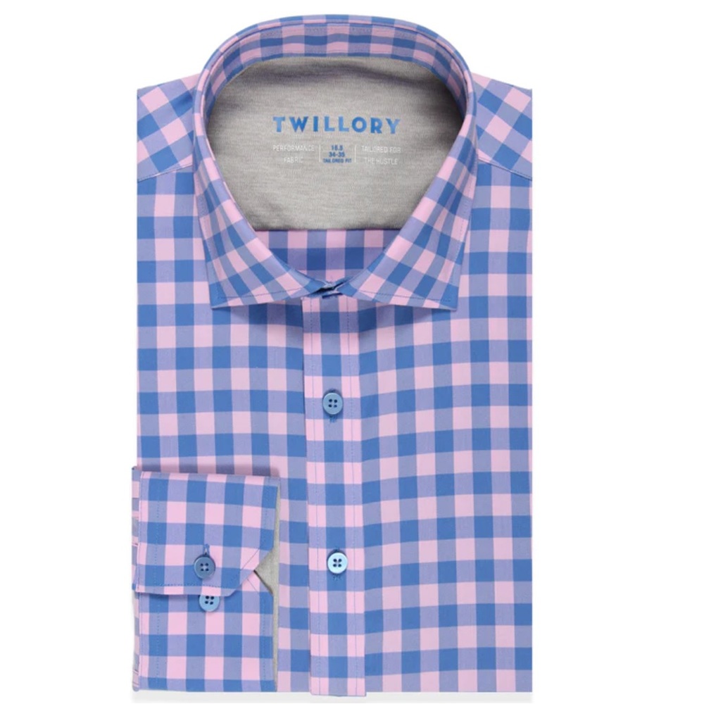 Twillory TRENDSETTER // Performance Pink Blue Gingham 17”  neck. 36/37 sleeve